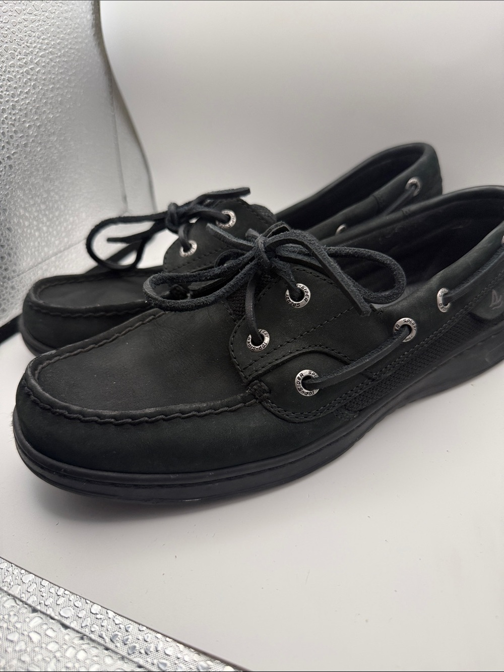 Sperry Women's Dark Green Leather Boat Shoes - Lace-Up Moccasin - Picture 2 of 7